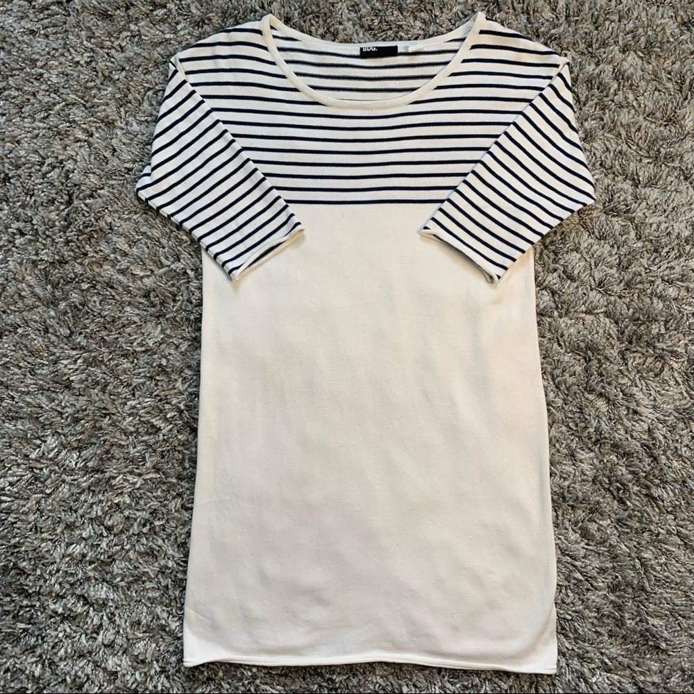 Vintage BDG White Knit 3/4 Sleeve Striped Sweater Dress